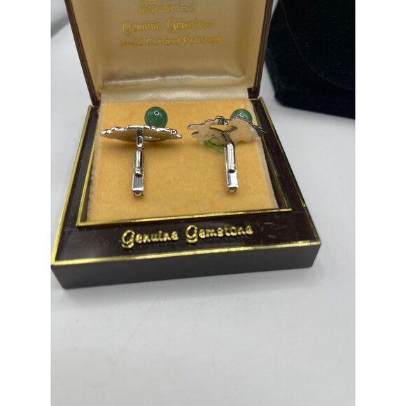 Vintage Alsten Cufflinks With‎ Genuine Green Gemstones In Original Box - Picture 5 of 8